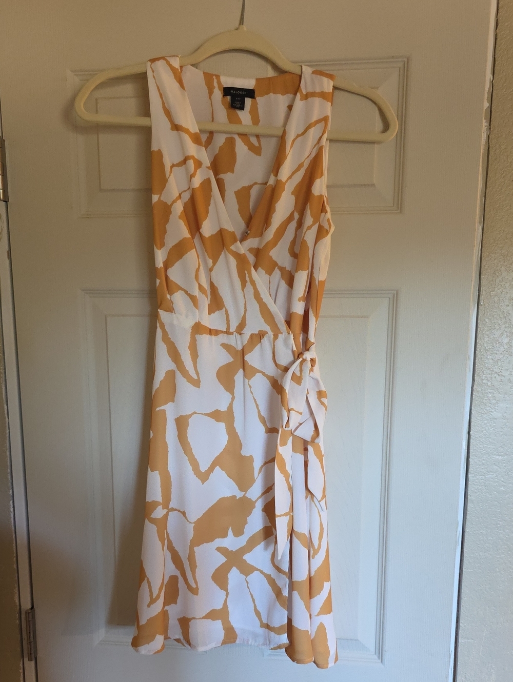 Halogen White and Mustard Abstract Wrap Midi Dress
